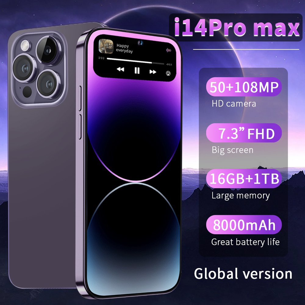 Global Version PHONE14 PRO MAX Original 16GB+1TB 48MP+108MP Face Unlock Dual SIM Card Cell Gaming Phone 5G Smart Mobile Phones